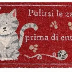 Zerbino Cocco Gatto "pulirsi Le Zampe" Fondo Rosso 45x75