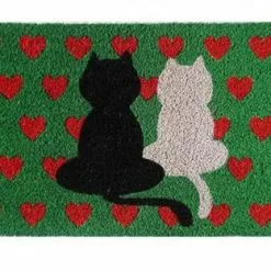 Zerbino Cocco Verde Due Gatti Con Cuori Rossi