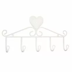 Appendiabiti Parete Cuore 5 Ganci Ferro Bianco Shabby