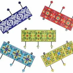 Appendiabiti Maioliche Ceramica Colorate 3 Ganci A Parete Cm30