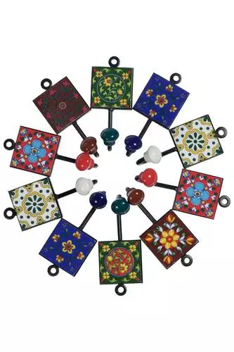 Appendiabiti Maioliche Ceramica Colorate 1 Gancio A Parete Cm5