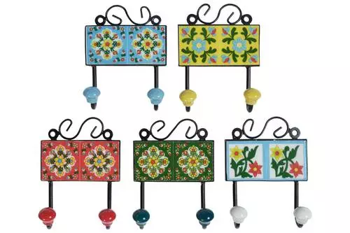 Appendiabiti Maioliche Ceramica Colorate 2 Ganci A Parete Cm13