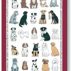 Asciugapiatti - Tea Towel Cotone Cani Cornice Rossa