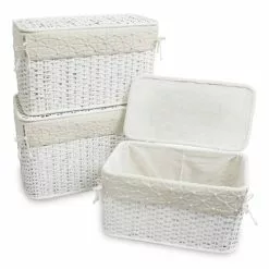 Baule Intreccio Bamboo Bianco Fodera Perle