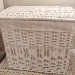 Baule Vimini Bianco Fodera A Righe