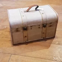 Bauletto Legno Bianco Shabby Cinghie Ecopelle 36x22x21h