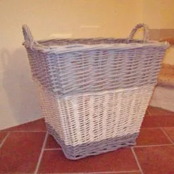 Cesto Vimini Grigio E Bianco Quadrato Alto Con Manici