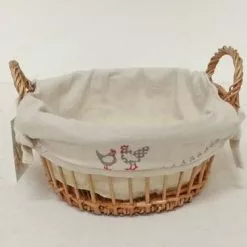 Paniere Cesto Vimini Tondo Fodera Decoro Galletti