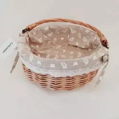 Cestino Tondo Vimini Naturale Con Manico Fodera Ecru