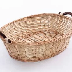 Cesto Confezione Ovale Vimini Naturale Maniglie Noce 48x33x15h