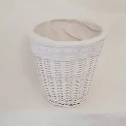 Cesto Gettacarta Tondo Vimini Bianco Con Pizzo