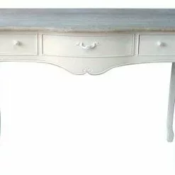 Consolle Bianca Legno Top Naturale Shabby 3 Cassetti Cm 110