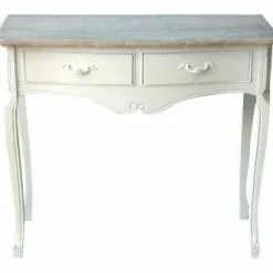Consolle Bianca Legno Top Naturale Shabby 2 Cassetti Cm 90