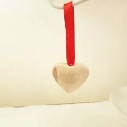 Cuore Legno Naturale Bombato 5X5 Nastro Rosso