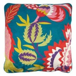 Cuscino Blu Pavone Ricamo Fiori Colorati 50x50