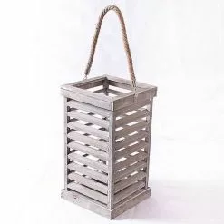 Lanterna Quadrata Legno Grigio A Griglia