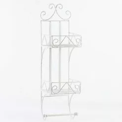 Mensola Ferro Bianco 2 Tasche Con Porta Asciugamani