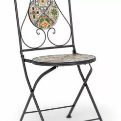 Sedia Ferro Nero Pieghevole Con Piastrelle Colorate Ceramica Naxos