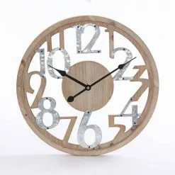 Orologio Legno Naturale E Numeri Metallo 40cm