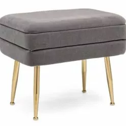 Panca Contenitore Singola Velluto Grigio Piedi Oro