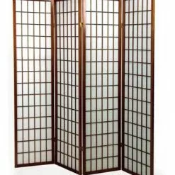 Separè Giapponese Carta Di Riso E Legno Noce 4 Ante