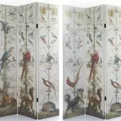 Separè 3 Ante Tela Stampa Antiques Pappagalli