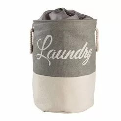 Portabiancheria Tessuto Tondo Laundry Sacca Con Maniglie Bianco E Grigio