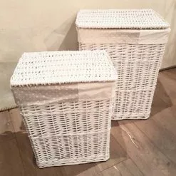 Portabiancheria Vimini Bianco Rettangolare Fodera Pois