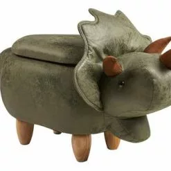 Pouf Animale Dinosauro Verde Ecopelle Contenitore Piedini Legno