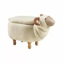 Pouf Animale Ariete Pelliccia Bianca Contenitore