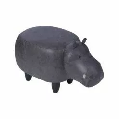Pouf Animale Ippopotamo Grigio Ecopelle Piedini Legno