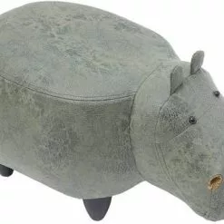Pouf Animale Ippopotamo Verde Ecopelle Piedini Legno