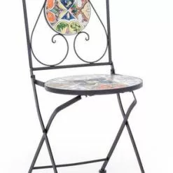 Sedia Ferro Nero Pieghevole Con Piastrelle Colorate Ceramica Paloma