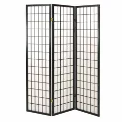 Separè Giapponese Carta Di Riso E Legno Nero 3 Ante