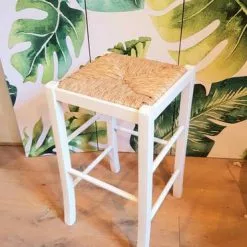 Sgabello Legno Bianco Seduta Impagliata 73h