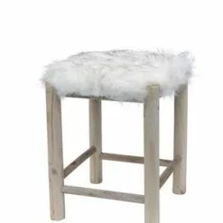 Sgabello Legno Naturale Seduta Pelliccia 48h
