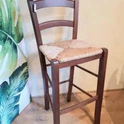 Sgabello Legno Noce Con Schienale Seduta Impagliata 72h