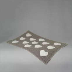 Tappeto Cotone Beige Cuori Bianchi Shabby 60x180