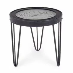 Tavolino Metallo Nero Tondo Con Orologio Da Salotto