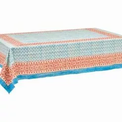 Tovaglia Cotone Azzurro Bordo Rosso 140x180
