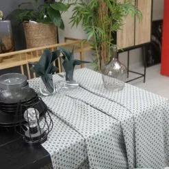 Tovaglia Plastificata Verde Smeraldo Disegno Sisal Fiore