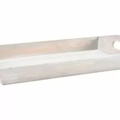 Vassoio Legno Bianco Shabby Con Maniglie 40x24