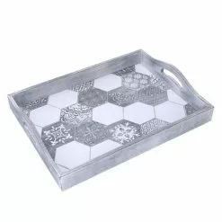 Vassoio Legno Grigio Decoro Piastrelle 40x30