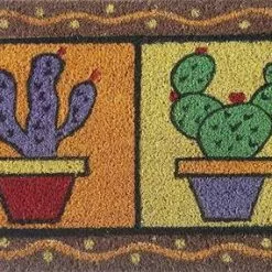 Zerbino Cocco Da Ingresso Dipinto 2 Vasi Piante Cactus 40x70